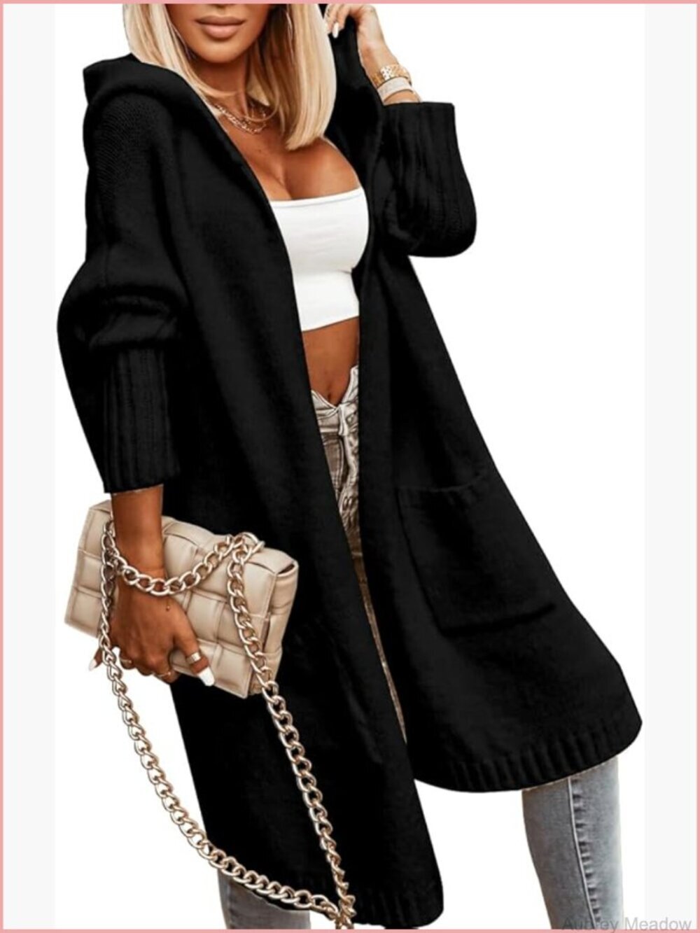 Oversized Hooded Long Cardigan Chunky Knit Open Front Sweater Coat